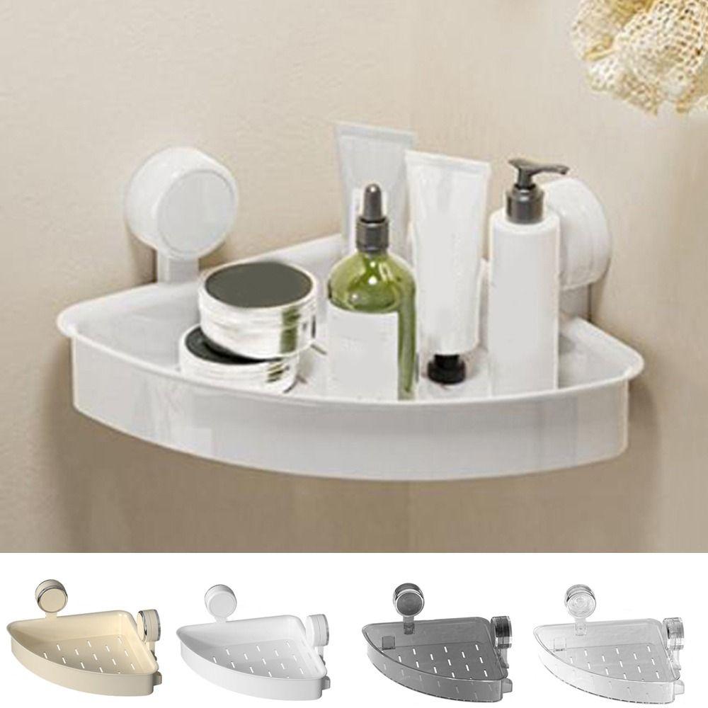 Plastic Suction Shower Basket Wall Mounted Detachable Corner Storage Rack Waterproof Powerful Triangle Storage Shelf for Home