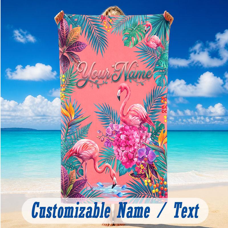 Floral Garden Theme Beach Towel Personalized Custom Name & Text Soft Quick Dry Beach Towel for Swimming Travel