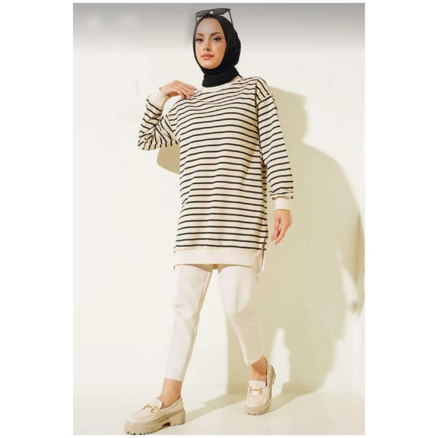 

Two Thread Tunic Hijab Tunic Striped Tunic Sweatshirt Dress Tunic Seasonal Autumn S чорний