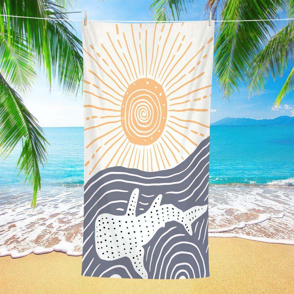 Ethnic Line Turtle Wave Deep Sea Graphic Beach Towel Quick Dry Light Cloth Suited To Tropical Island Relaxation Sessions