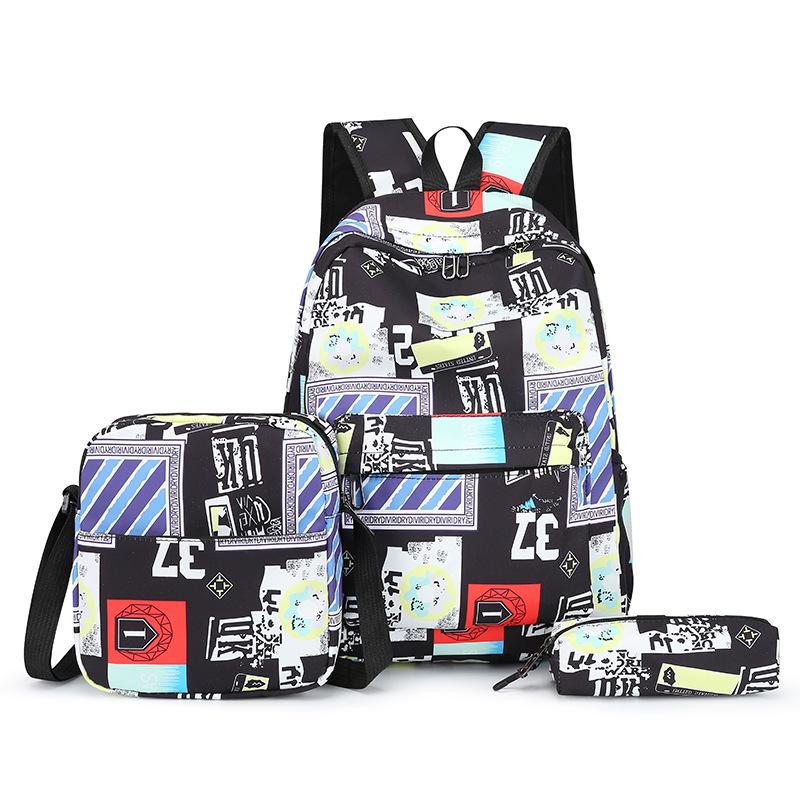 3-piece geometric graffiti Elementary school bags set New high-capacity outdoor travel backpacks student schoolbags kids bookbag