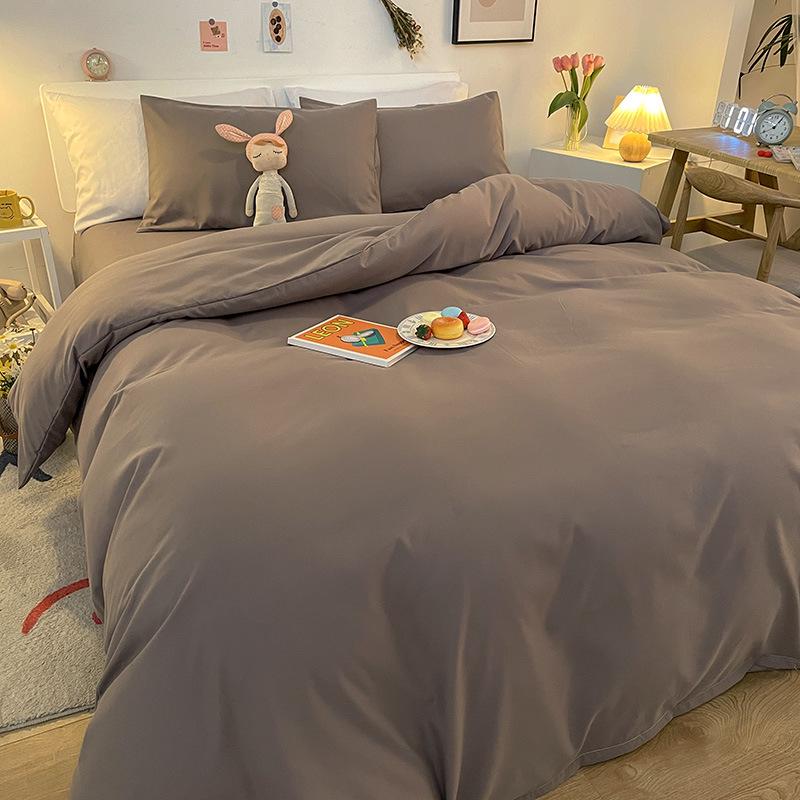 Solid Color Flannel Bedding Set: Bed Sheet, Duvet Cover, Pillowcase - Reactive Print, Three-Piece Set