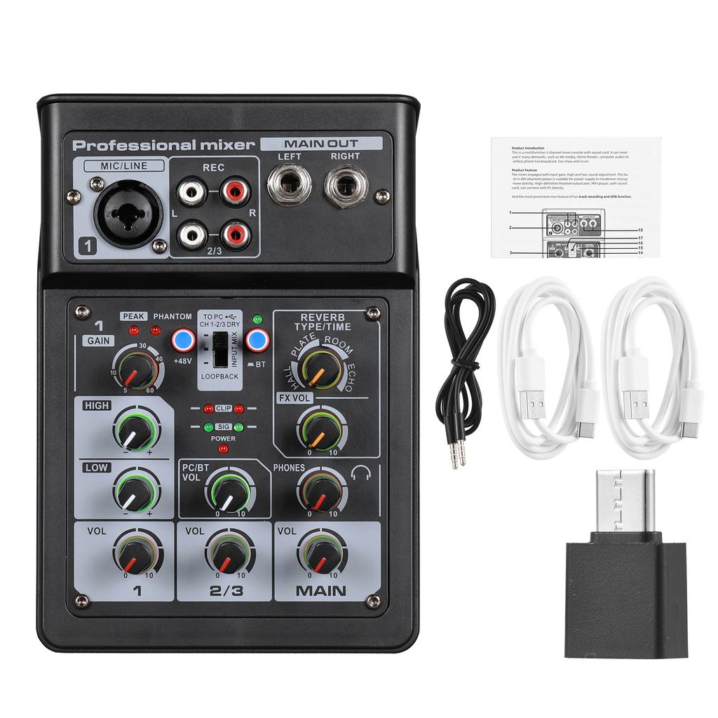 3 Channel Sound Mixer BT Digital Stereo Sound Board Console System DSP Scene Effect with Track Record Soundcard OTG