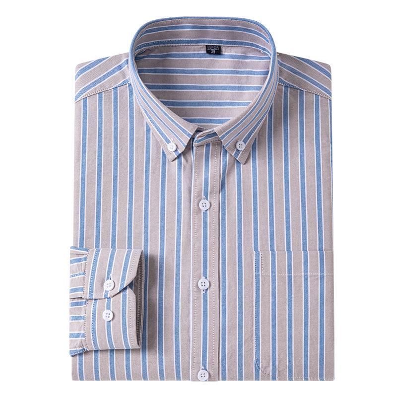 Men's Casual Business Enzyme Washed Plaid Oxford Shirt - Long Sleeve, High-End, for Spring and Autumn