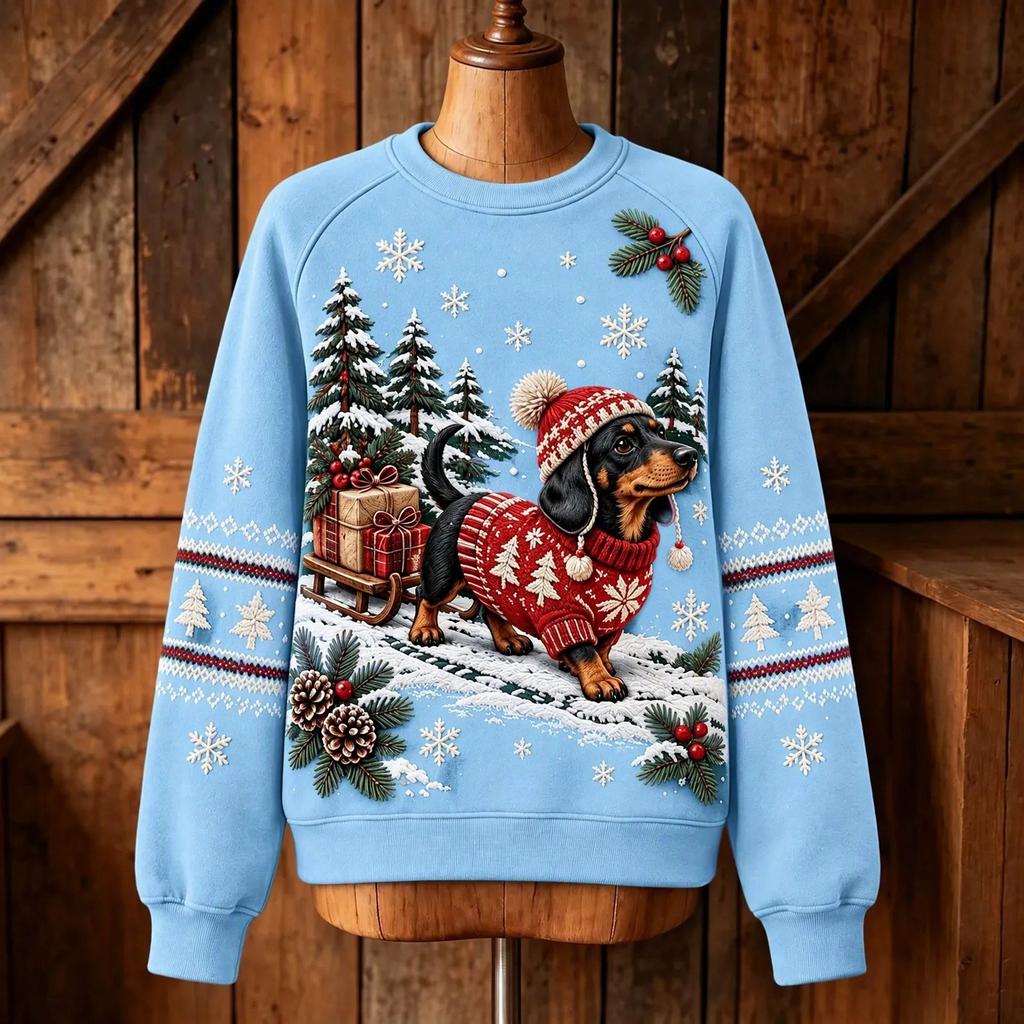 Women's Christmas Print Crewneck Long Sleeve Sweatshirt Casual Holiday Pullover Top