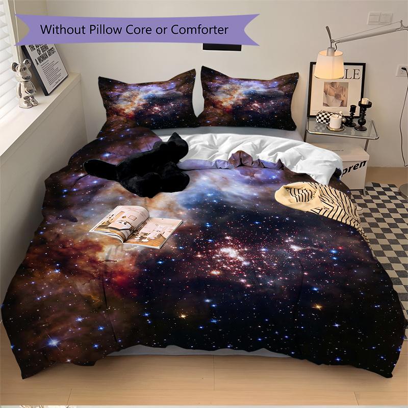 3pcs Space Bedding Set, 1 Soft Quilt Cover + 2 Pillowcases, Machine Washable, Suitable for All Seasons