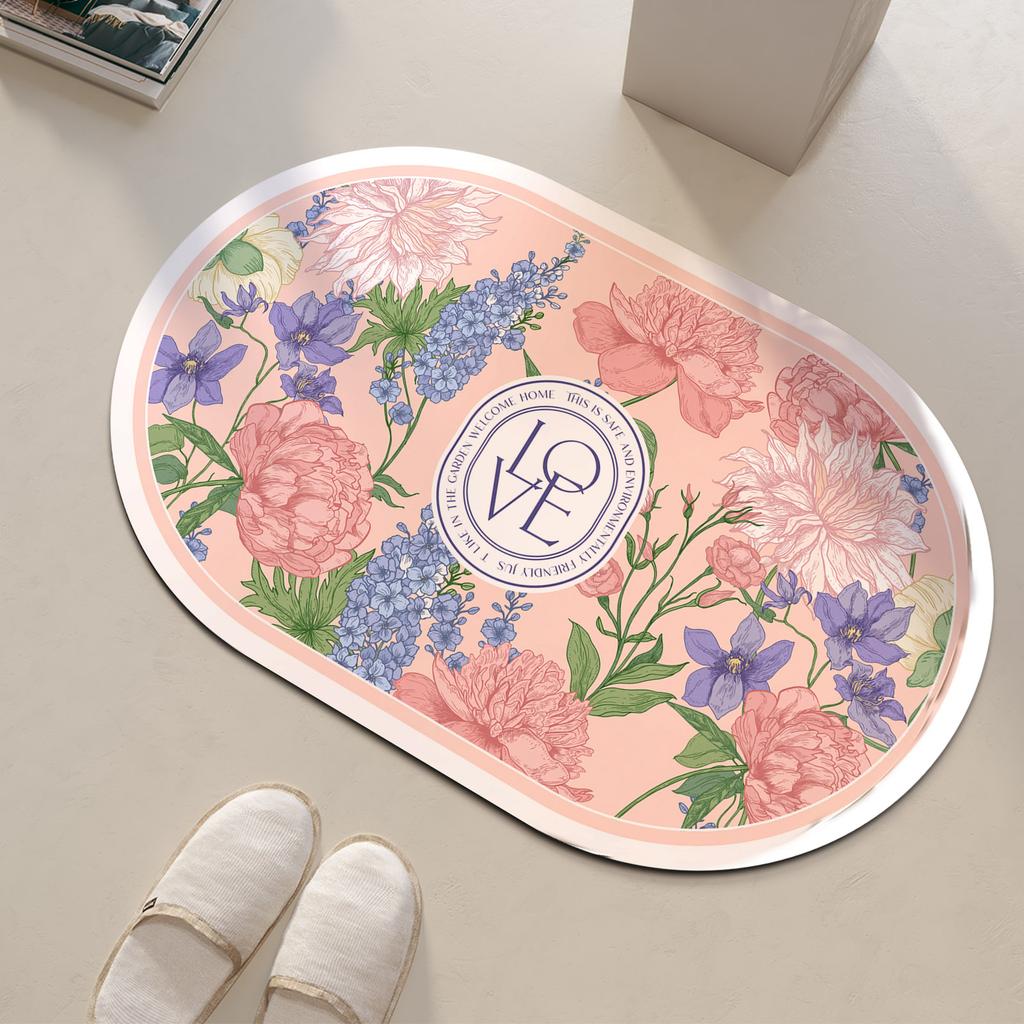 Diatomite Floral Bath Mat Bathroom Absorbent Foot Mats Quick Dry Toilet Rug Shower Carpet For Living Room Doormat Washable
