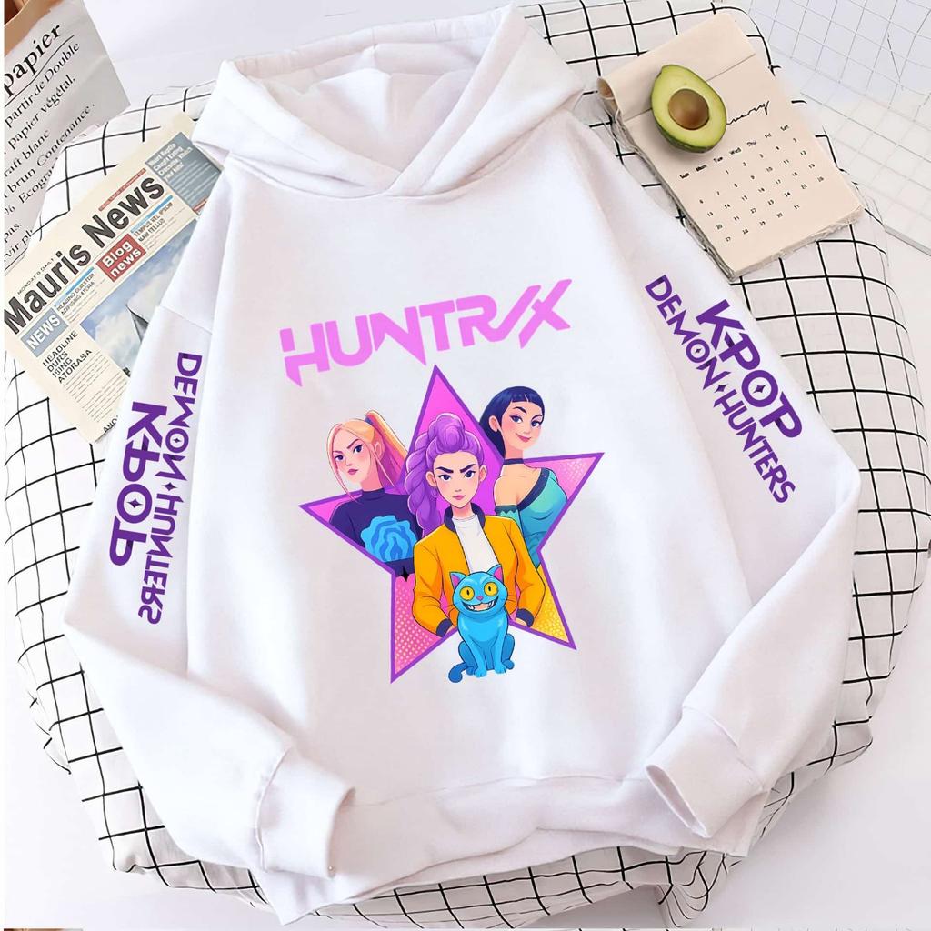 2025 KPop Devil Hunter Cartoon Girl Hooded Sweatshirt Warm Children's Korean Wave Fashion Casual Top Casual Girl Clothing