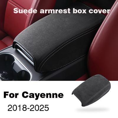 For Porsche Cayenne 2018-2025 Suede Car Armrest Box Cushion Cover Interior Center Console Armrest Protective Pad Shell Case