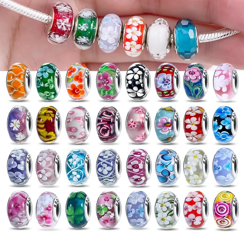 copper Colorful Flower Collection Murano Glass Bead Charms Luxury Charm Compatible With Authentic Bracelets Murano Glass Do It Yourself for Women Jewe