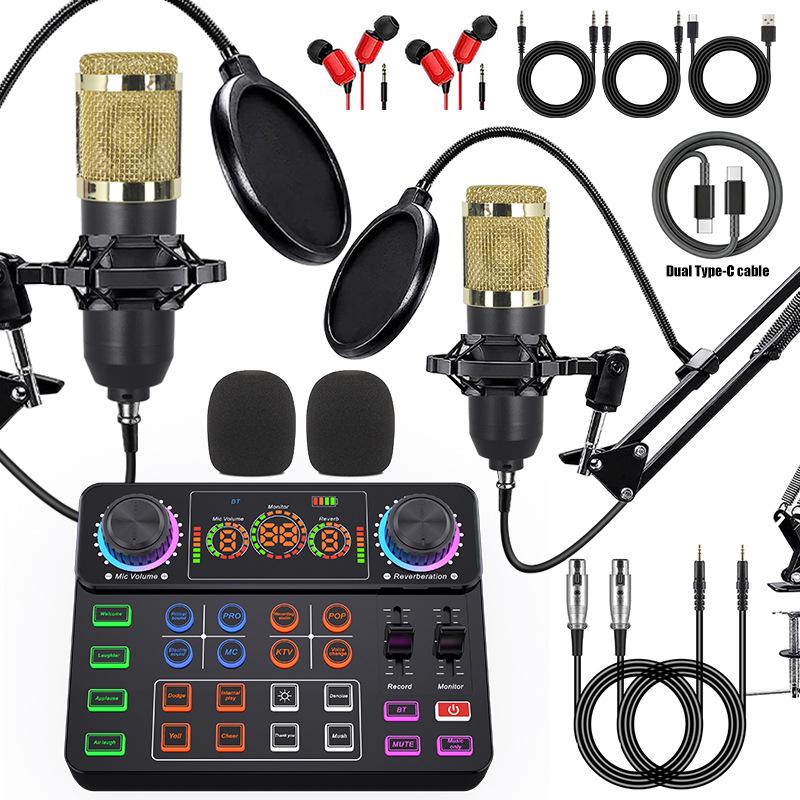Mobile Phone Sound Card Type-C Converter & Microphone Set for English Podcasting & Live Broadcasts - F998
