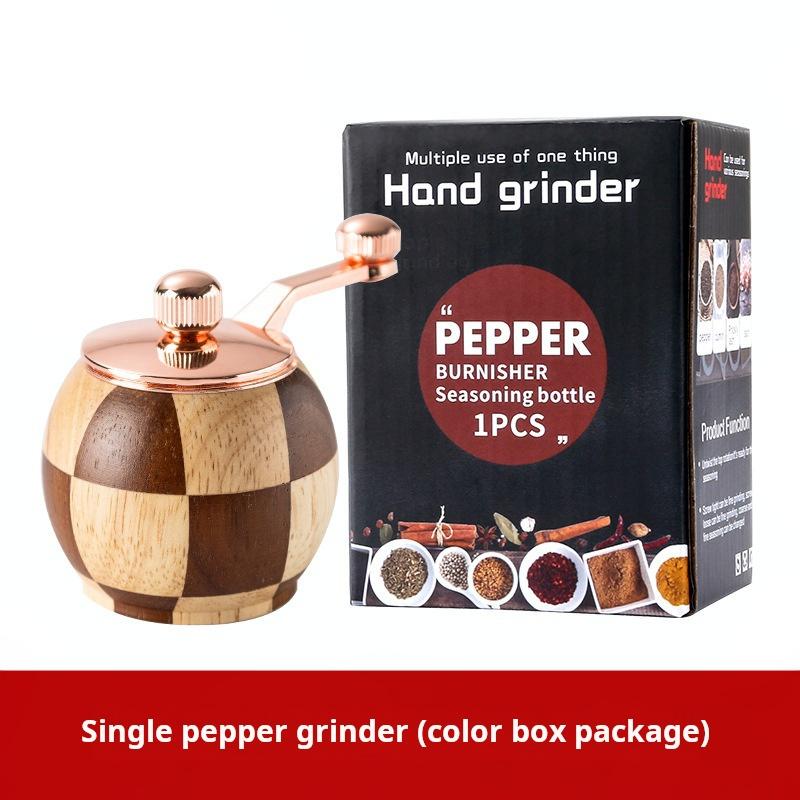 

Checkerboard hand-cranked pepper grinder kitchen household solid wood spice jar black pepper grinder sea salt seasoning bottle