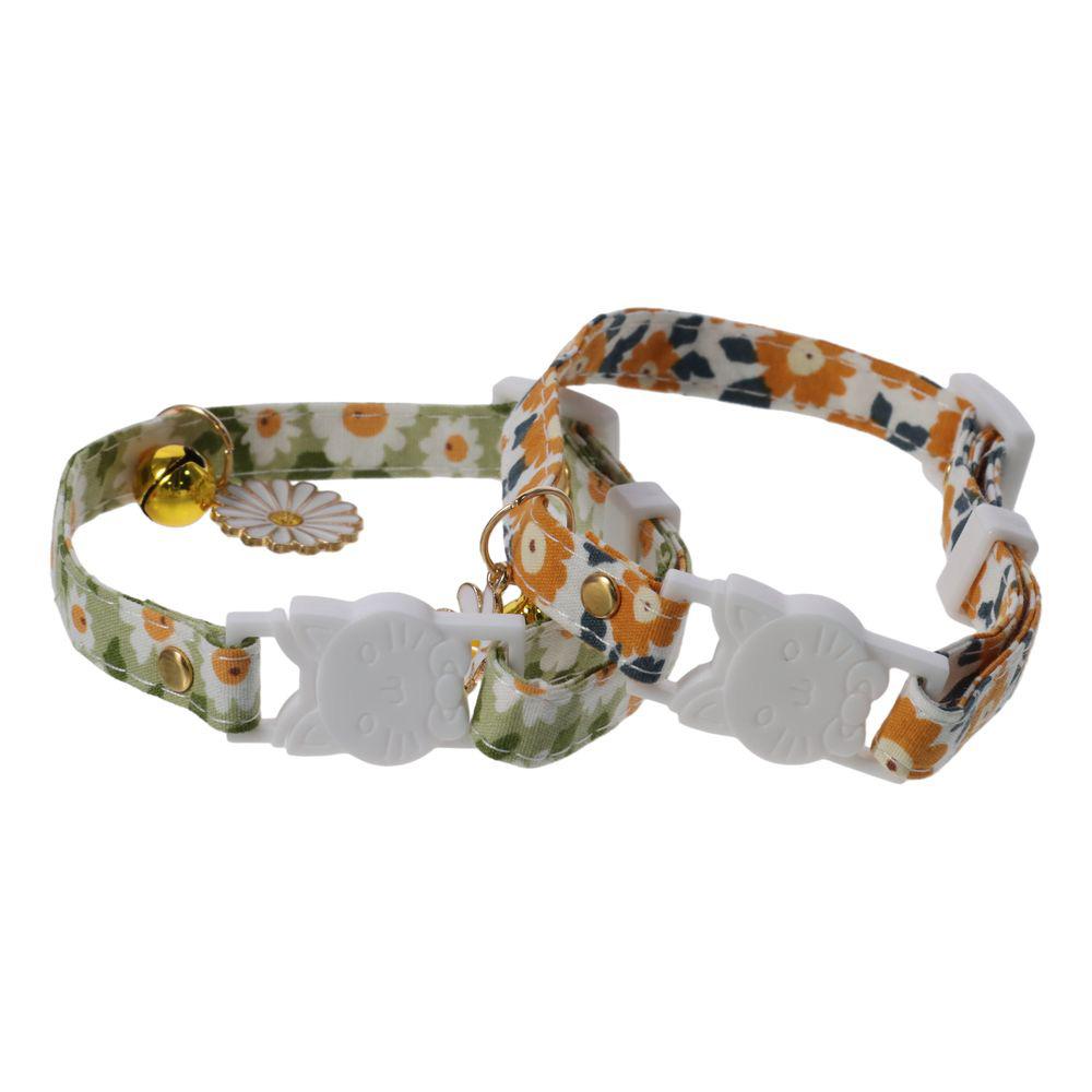 

2 шт. зеленый/оранжевый ошейник с подвеской в ​​виде ромашки дакроновый колокольчик с защитной пряжкой ожерелье ошейник для домашних животных
