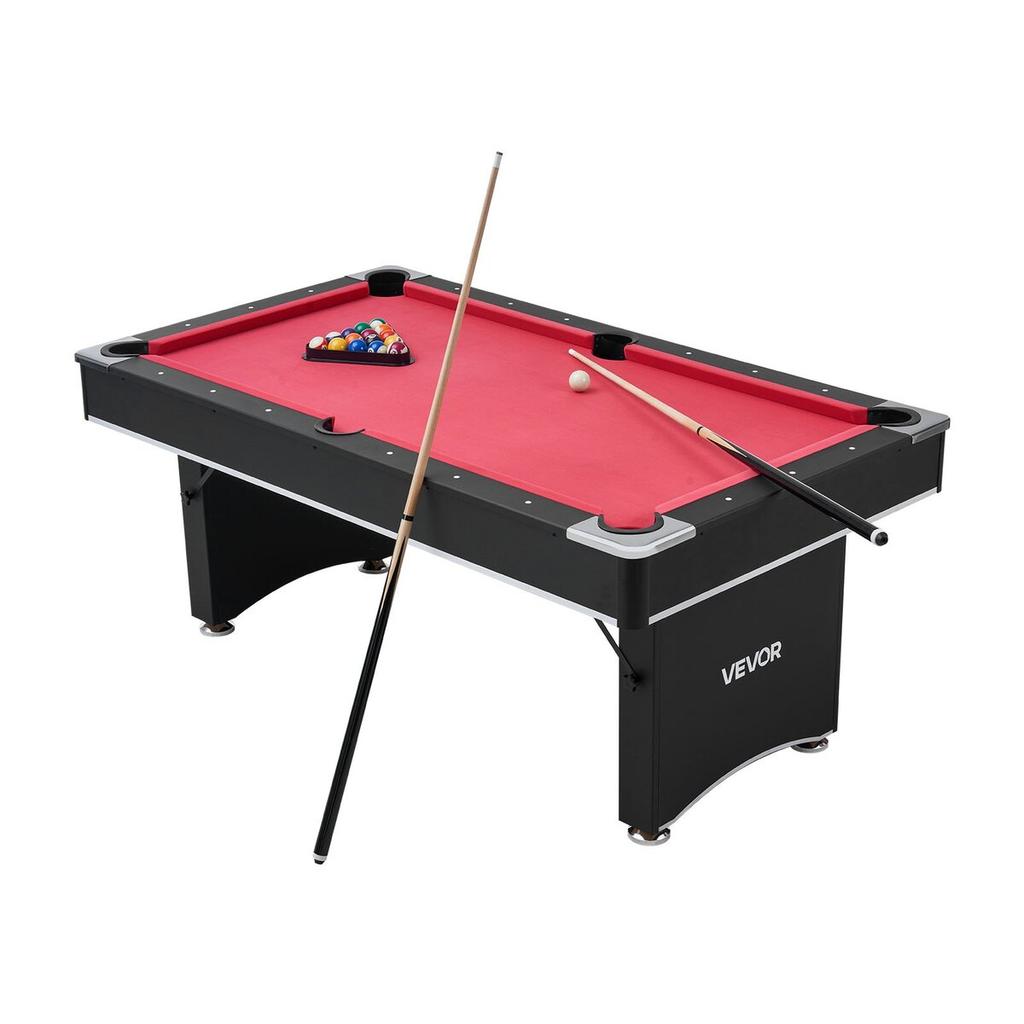Pool Table, 183cm Portable Billiards Tables, Adjustable Feet Stable Game Table, Entertainment Set Includes Ball, Cue, Rack, Chalk and Brush, Black