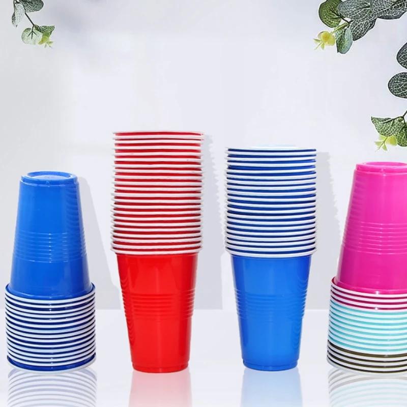 50Pcs Plastic Party Cups 16-Ounce Disposable Water Cups Recyclable Red Blue Cups with Fill Lines for Drinks BBQ Picnic Party