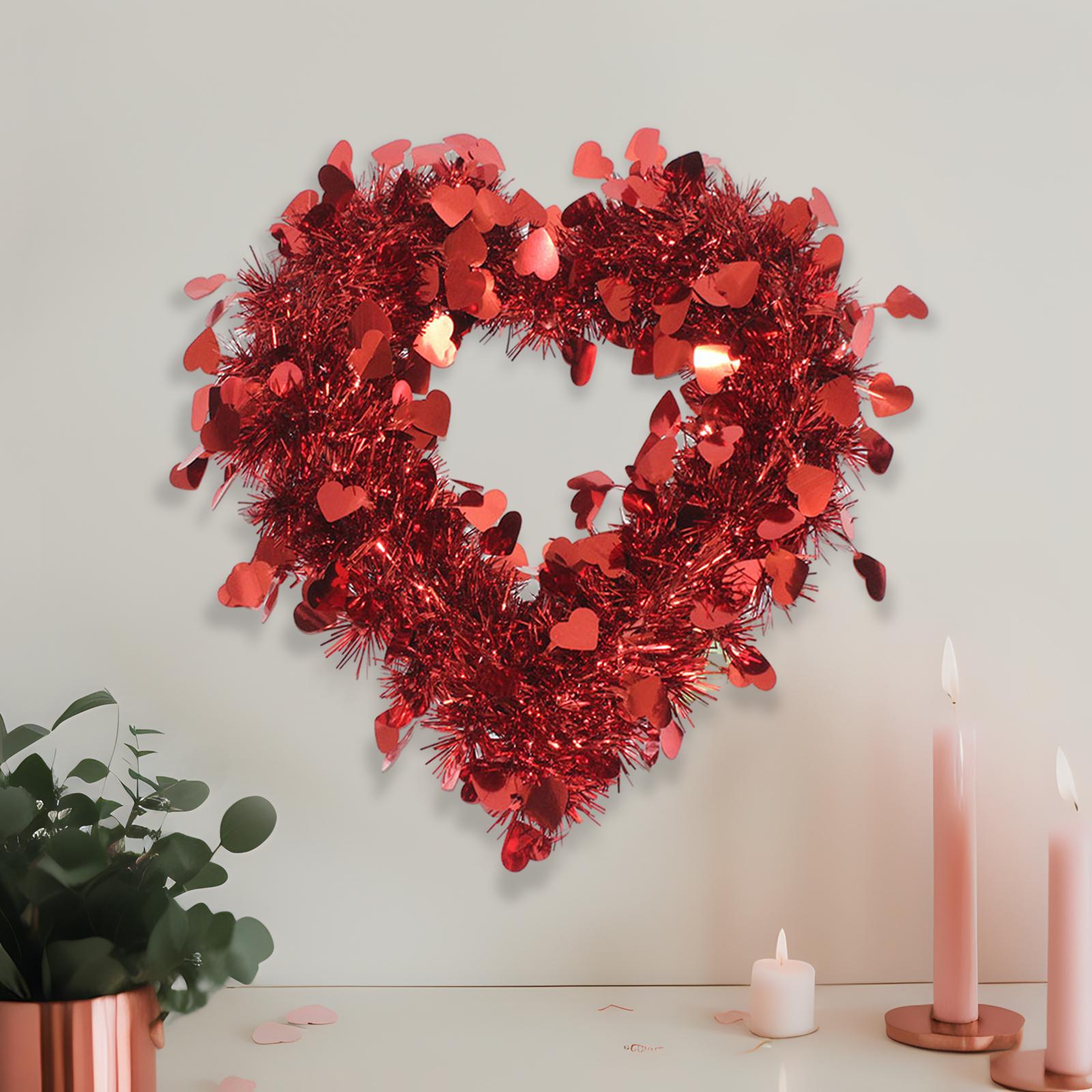 Red Heart Shaped Wreath Valentines Day Decorations for The Home Valentines Wreath for Wall Indoor Wedding Outdoor Festival красный