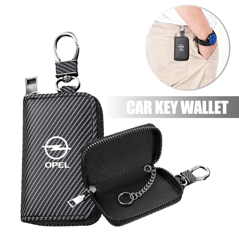For Opel CorsaCarbon Fiber Car Key Zipper Bag Gift Badge Keys Case For Opel OPC Insignia Astra J H Vectra Combo Corsa D Mokka Zafira Grandland