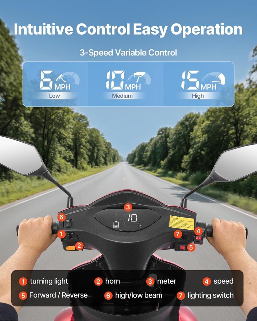 Scooter elettrici per la mobilità a 4 ruote Heavy Duty per anziani e adulti, capacità 500 libbre, 35 KM 3 velocità lunga autonomia, scooter elettrico ricreativo All Terrain da 1000 W