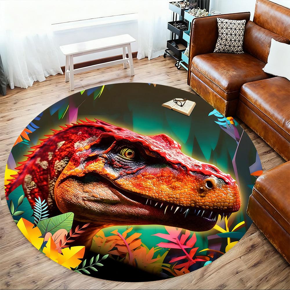 1pc dinosaur jungle Round Chair mat office Area Rug - Non-Slip, Floor Mat for Office, Bedroom, and Indoor Decor p127252