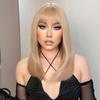 HAIRCUBE Long Straight Blonde Synthetic Wigs With Bangs for Women Daily Cosplay Wigs Heat Resistant Natural Hairline Wigs