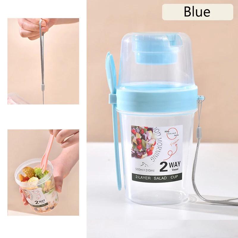 1Pc Breakfast Fruit Oat Yogurt Salad Cup With Lid And Spoon Two-layers Food Storage Bento Box Fitness Fat-Reduced Taper Bowl