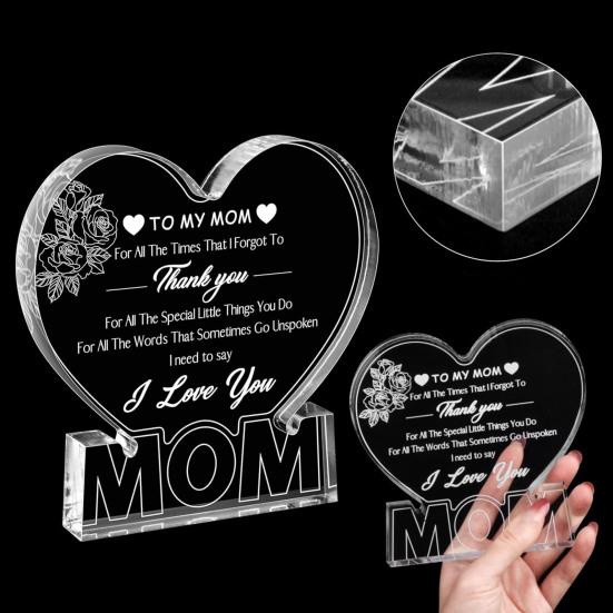 Printed Acrylic Ornament Gifts for Mom Gifts from Daughter or Son Standing Heart or Butterfly Shape Clear Acrylic Sign Mother's Day Gift for Mom