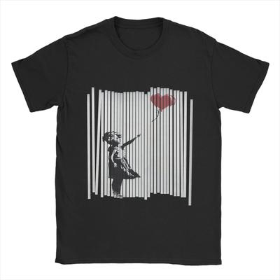 Camiseta Banksy Verão Menina do Balão Rasgado Camisetas Divertidas Masculinas Gola O Pura Tamanho Grande Roupa Manga Curta Camiseta Engraçada