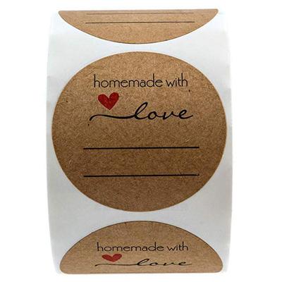 Pegatinas de Papel Kraft, 500 Hojas/Rollo: Etiquetas Adhesivas para Marcado Manual DIY, Horneado Artesanal y Sellado para Llevar