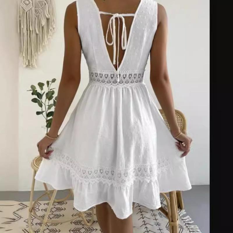 Women's Lace Lace Patchwork Pleated V-neck Sexy Backless Dress