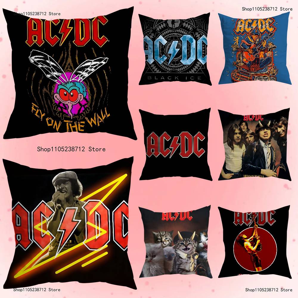 Federe Cuscino Banda Rock A-ACDC Cantante Cool Cartone Animato Divano Decorativo Casa Stampa Double-sided Corto Peluche Carino Federa Cuscino