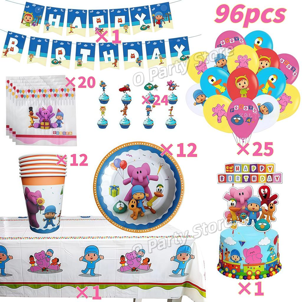 Pocoyo Geburtstag Dekorationen Einweg Geschirr Becher Teller Luftballon Banner Für Kinder Mitgebsel Babyparty Deko Party Zubehör Geschenk