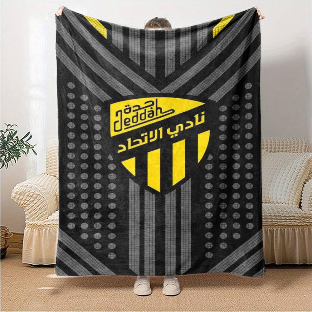 Al-Ittihad Club Logo Print Flannel Blanket High Quality Warm Comfortable Cover for All Seasons Perfect for Gifts Home Decor