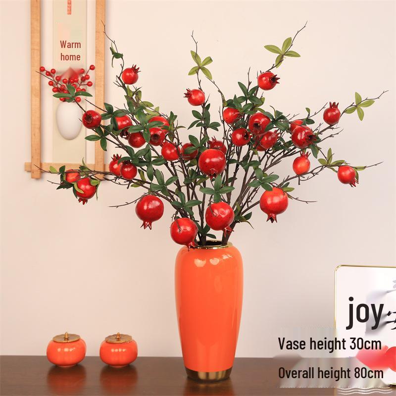 Pomegranate & Persimmon Fruit Tree Branch Bouquet: Artificial Floral Decoration for Living and Dining Rooms