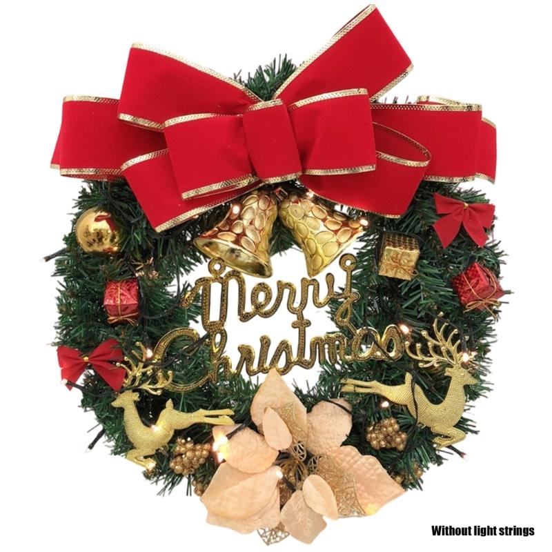 40cm Christmas Wreath with Big Bowknot Holiday Wreath Hanging Decoration for Door Mantels Wall Festival Celebration