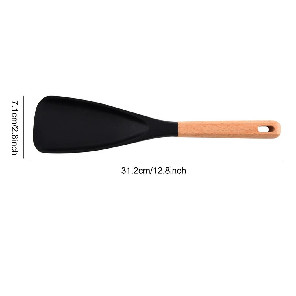 1/2pc Silicone Spatula Cooking Spoon with Wooden Handle Multi-function Spoons Nonstick Spatulas Easy to Clean for Baking Cooking