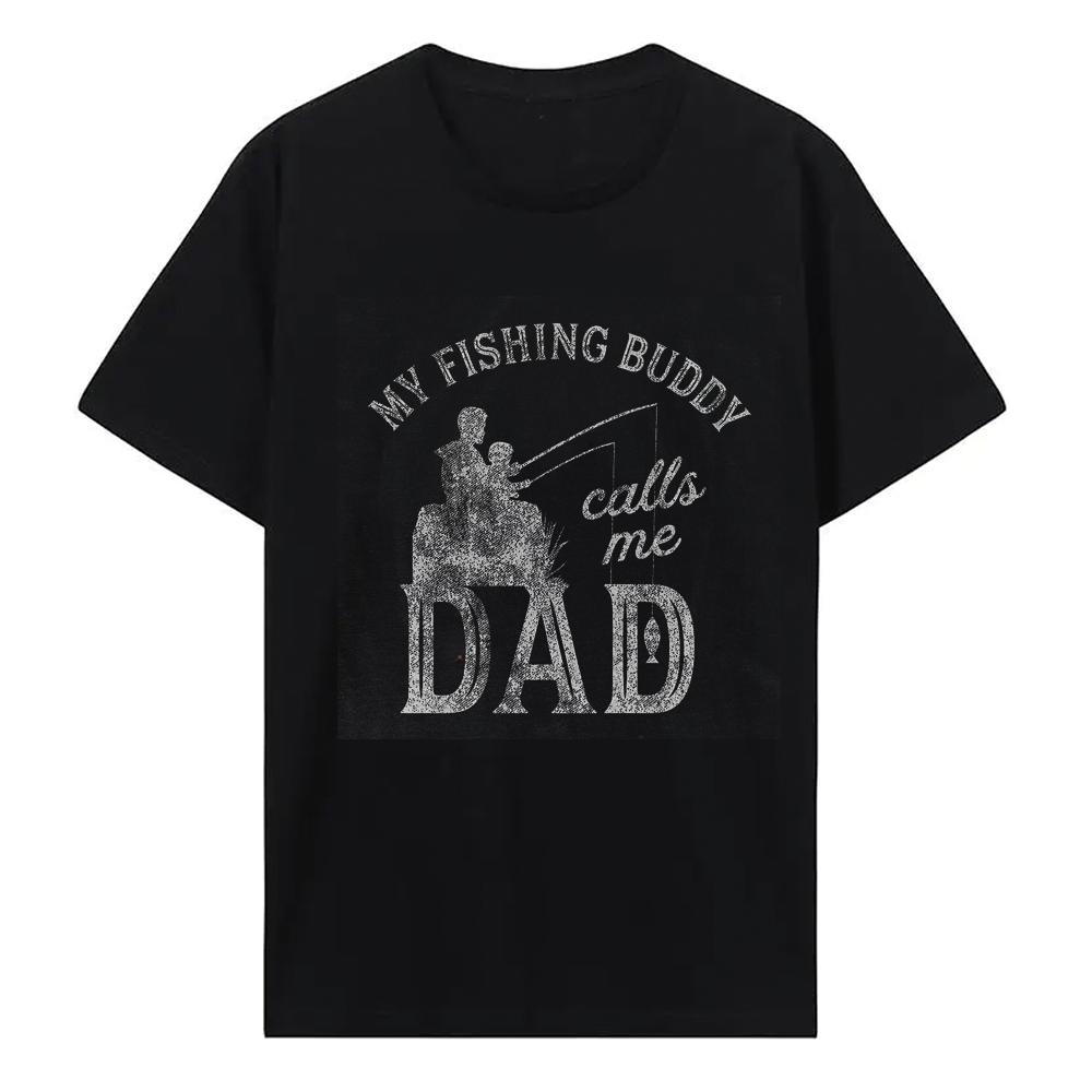 Crazy Dog Dad Fishing Shirts Funny Father's Day Reel Cool Dad Papa Grandpa T-Shirt 100% Cotton Short Sleeve Tops Tees