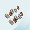 10pcs Short Square Handmade Press On Nails Brown Glass Bead Cat Eye Plaid Bow Removable False Nails For Women