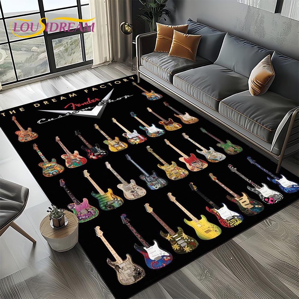 27 Styl Nowy Fender Retro Gitara Instrumenty Muzyka Dywan 3D do Salonu Sypialni Domu Dekoracja Sofy, Antypoślizgowa Mata Podłogowa