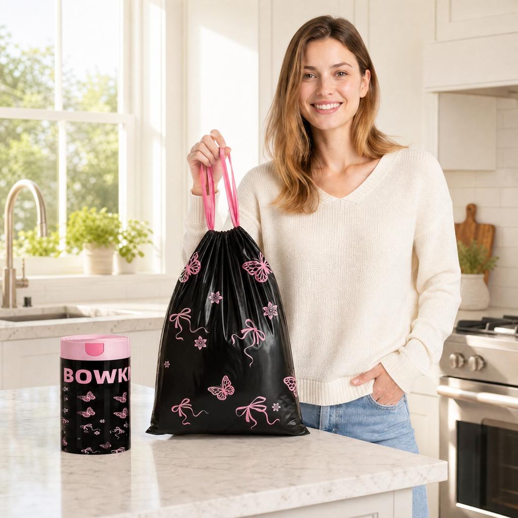 Thick Drawstring Bags with Handles for Kitchen - Household Garbage Bags for Everyday Use