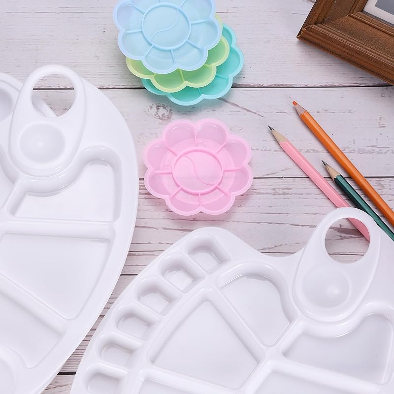 PATIKIL 10 wells paint tray palette 12 pieces paint pallet holder flower shape water chroma gouache painting art craft For DIY projects blue