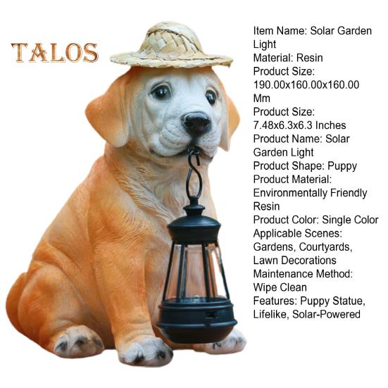 Statuie de cățeluș din rășină cu lumină solară de grădină cu lanternă solară cu LED decor în aer liber Sculptură de cățeluș rezistentă la intemperii pentru curte, terasă, peluză, verandă