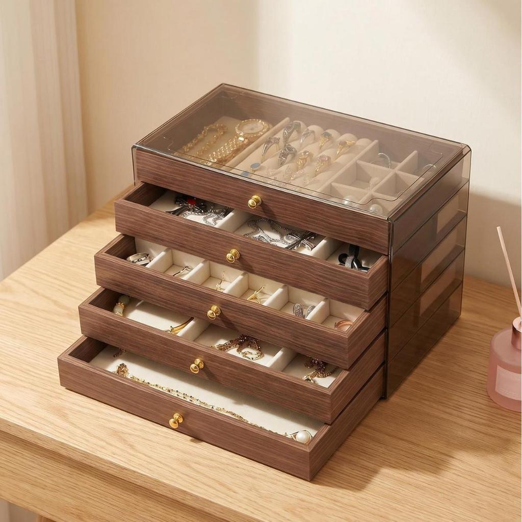 Large Capacity Walnut Jewelry Storage and Display Box