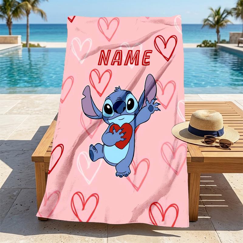 Custom Name Love Stitch Stylish Digital Printing Beach Towel Quick‑Drying Absorbent Blanket for Beach Pool Gym Travel