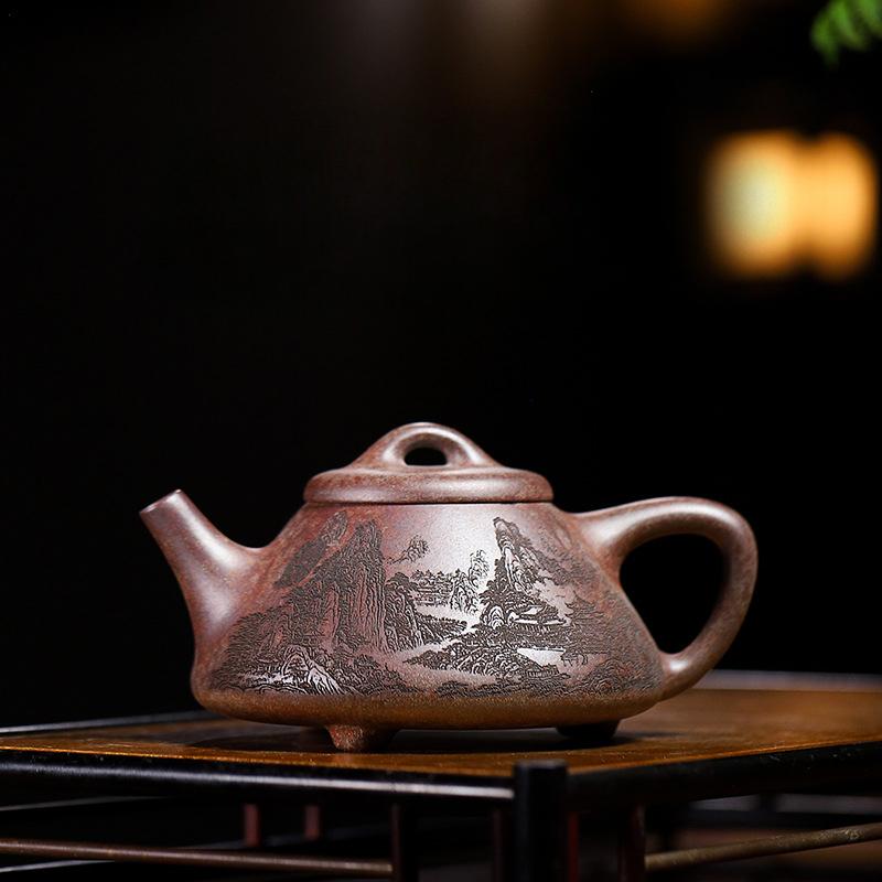 

230ml Yixing Purple Clay Teapot Handmade Stone Scoop Pot Raw Ore High Temperature Section Mud Kettle With Strainer Zisha Teaset