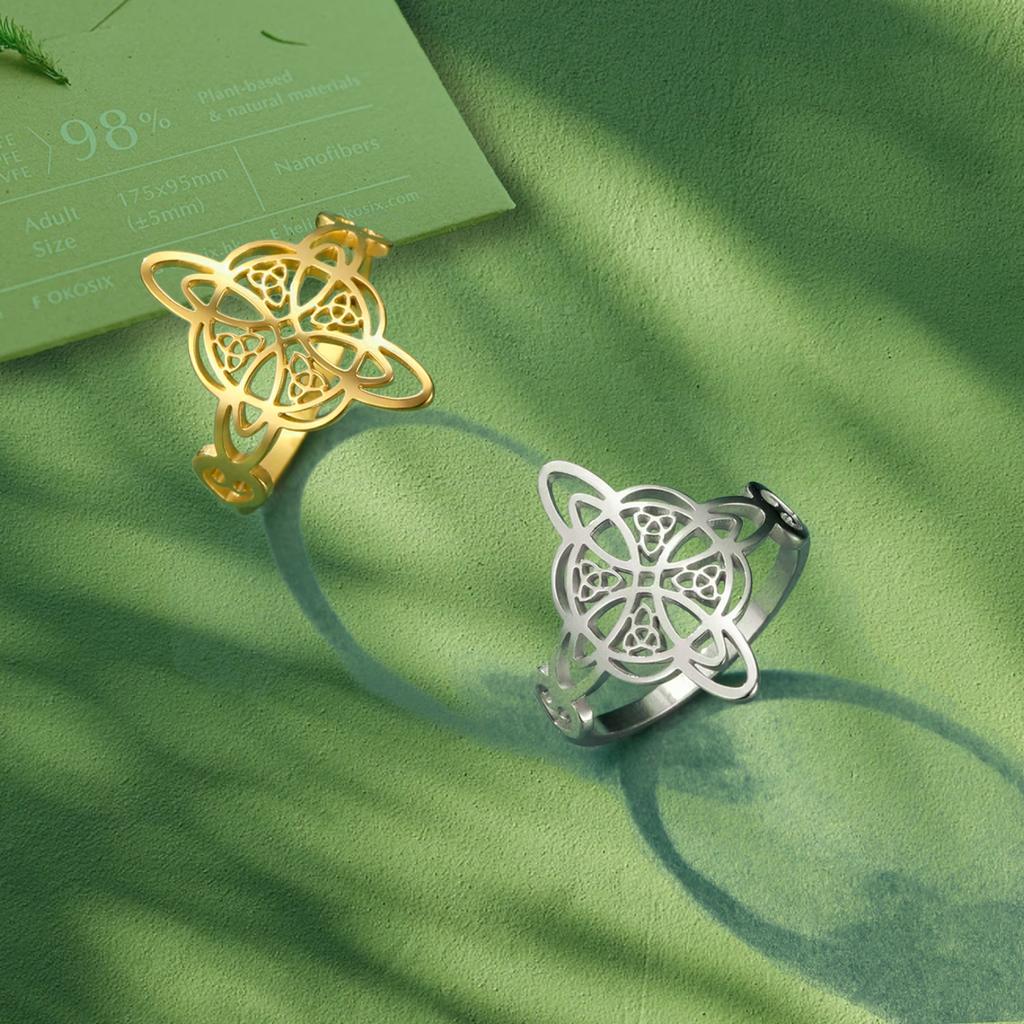 YILUOCD Witch Knot Ring Stainless Steel Triquetra Celtic Jewelry for Women Protection Amulet