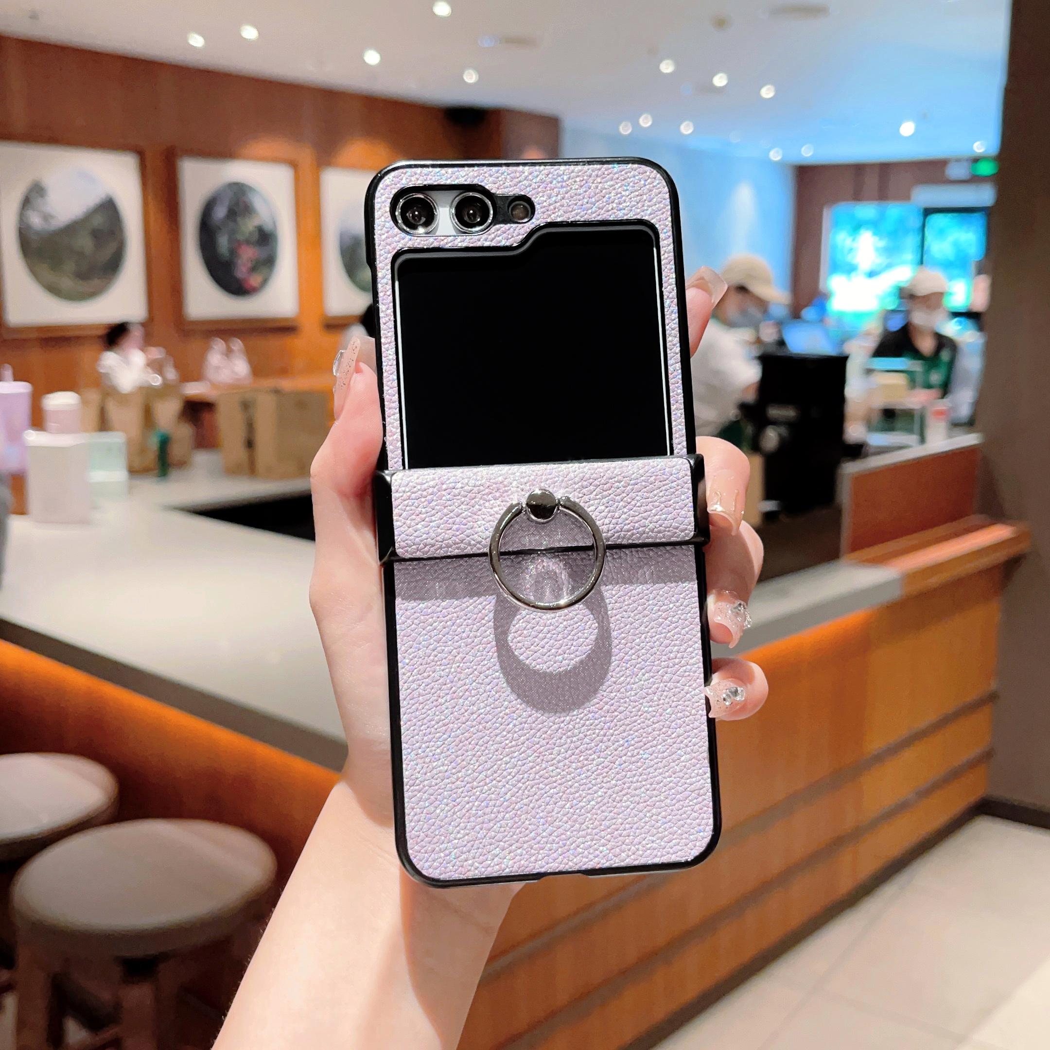 

Чехол для телефона с кольцом из кожи с зерном личи для Samsung Galaxy Z Flip 5 4 Flip5 Flip4 Flip3 5G, противоударный чехол для предотвращения падения Galaxy Z Flip 3 5g фиолетовый