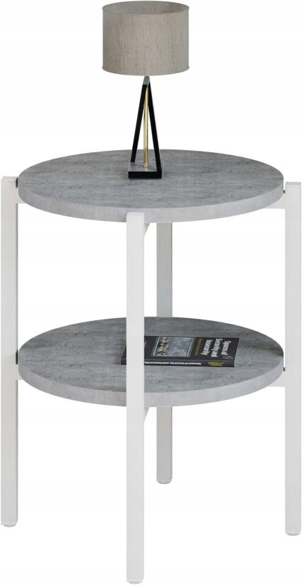 Stolik Nocny Okrągły Loft Z Półką 35X35X46 Cm Metalowy Biały
