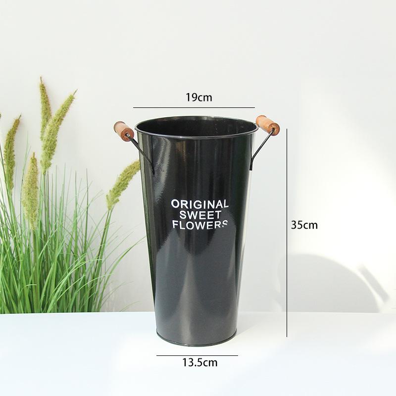 White Metal Flower Bucket for Arranging and Decorating - Large Vase for Fresh and Dried Flowers