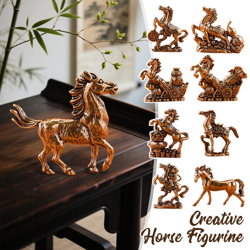 Brass Horse Step On Coins Lucky Statue Feng Shui Desk Ornament Zodiac Animal Figurines Miniatures Pure Copper Crafts Collections