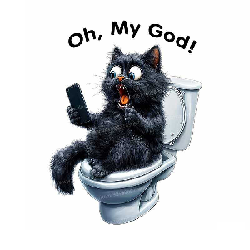 

Funny Black Cat Sitting on The Toilet Looking at The Cell phone Wall Sticker Bathroom Toilet Decor Waterproof Decals S657 B-22.5x30cm